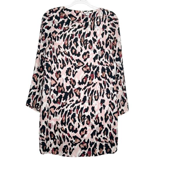 BAR III Leopard Dress Long Sleeve Relaxed Fit Animal Print Pink Multi Size Small - Picture 1 of 9